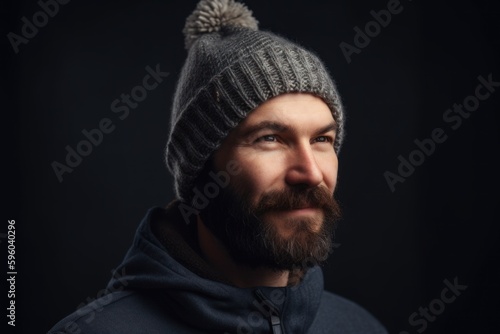 Portrait of a bearded man in a hat on a black background
