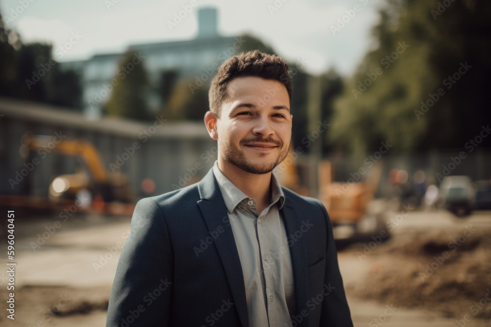 Portrait of a handsome young man in a suit on a construction site Portrait of a handsome young man in a suit on a construction site