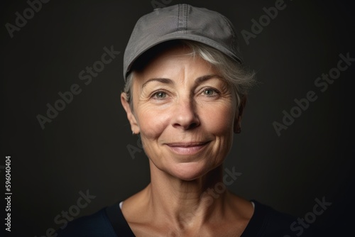 Portrait of a smiling senior woman wearing cap on dark background. © Robert MEYNER