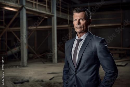 Portrait of a confident mature businessman standing in an abandoned factory.