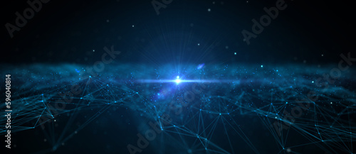 Abstract futuristic - technology with polygonal shapes on dark blue background. Design digital technology concept. 3d illustration.