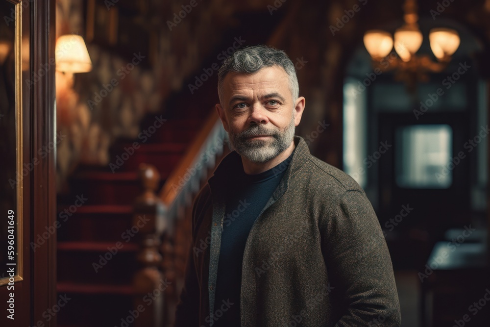 Portrait of a handsome middle-aged man in a vintage interior Portrait of a handsome middle-aged man in a vintage interior