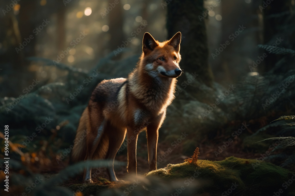 Fox in a Serene Forest. created with Generative AI