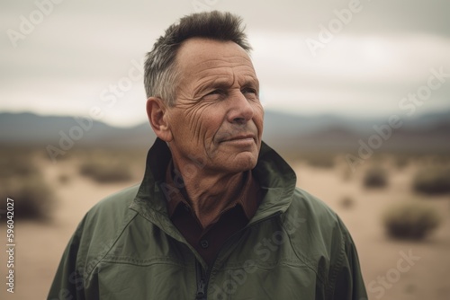Portrait of a middle-aged man in the middle of the desert
