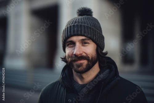 Portrait of a handsome young man with a beard in a hat and jacket © Robert MEYNER
