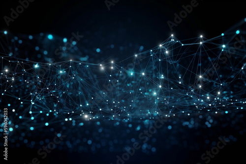 Abstract Technology Backgound with Particles Connections for Internet of Things (IoT) Communication, Data Science, Artificial Intelligence (AI) Neural Network, Blockchain and Fintech concepts 