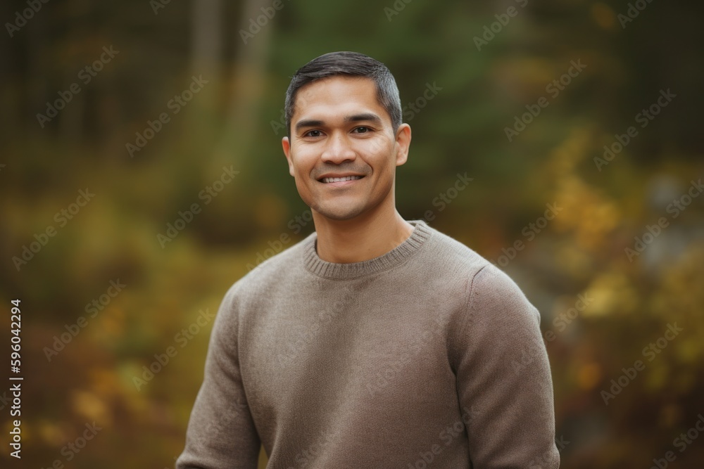 Portrait of a handsome Indian man in the autumn forest, smiling Portrait of a handsome Indian man in the autumn forest, smiling