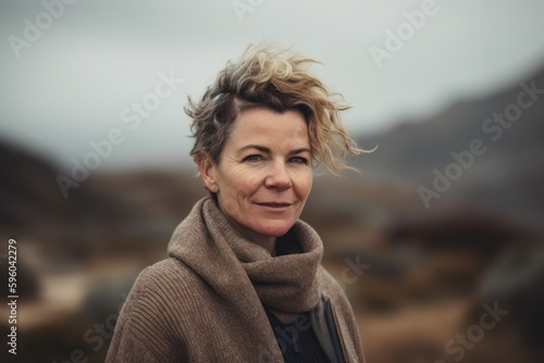 Portrait of a middle-aged woman with short hair in the mountains © Robert MEYNER