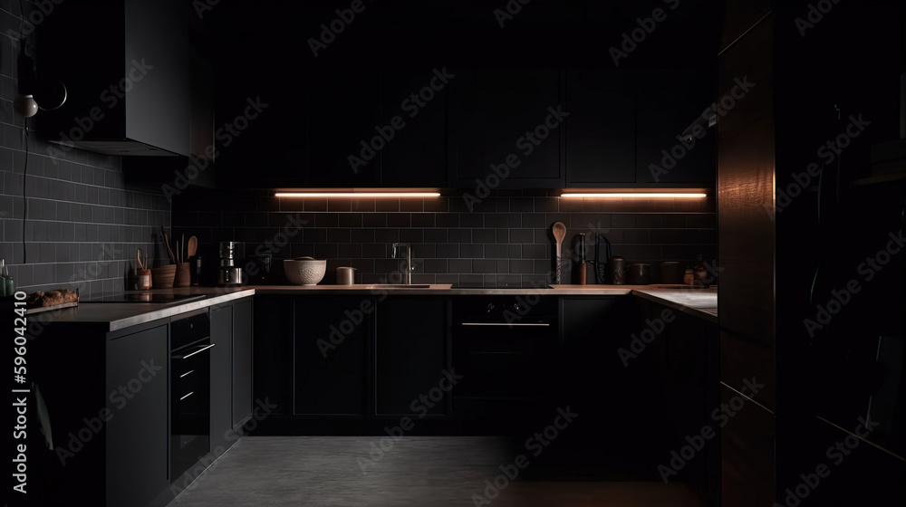 Kitchen room in the dark with copy space (AI Generated) Kitchen room in the dark with copy space (AI Generated)