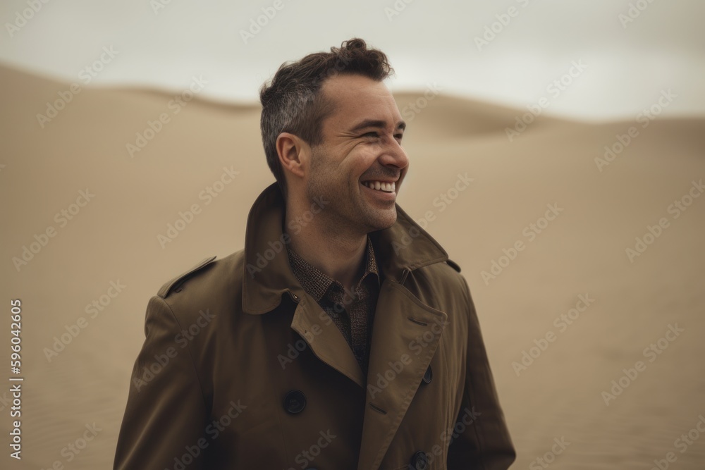Portrait of a handsome man laughing in the middle of the desert Portrait of a handsome man laughing in the middle of the desert