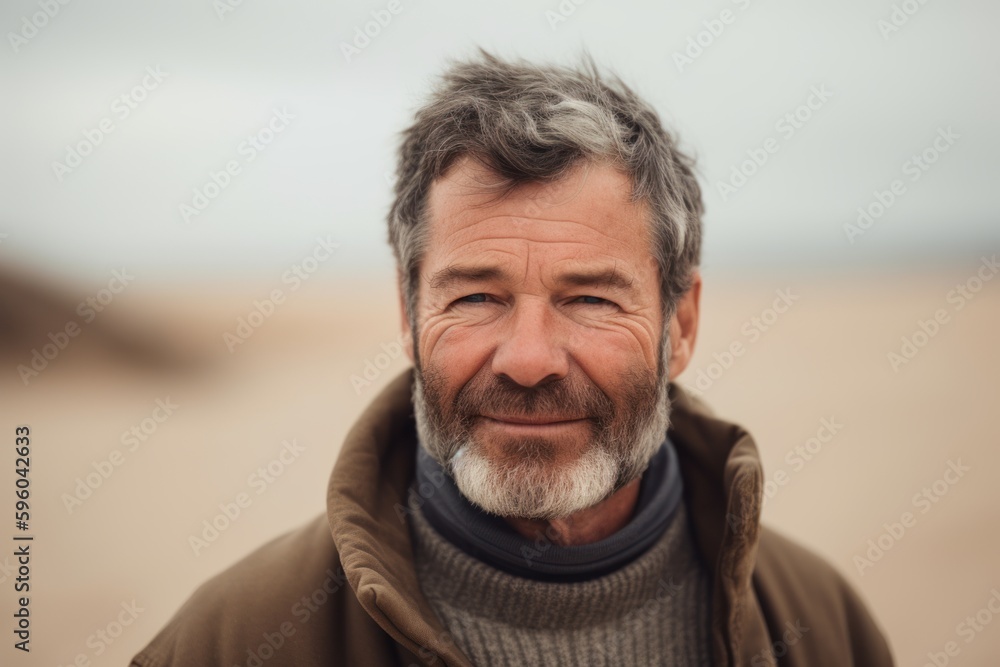 Portrait of a senior man with grey beard at the beach. Portrait of a senior man with grey beard at the beach.