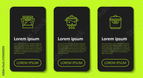 Set line Oven, Cooking pot on fire and Slow cooker. Business infographic template. Vector