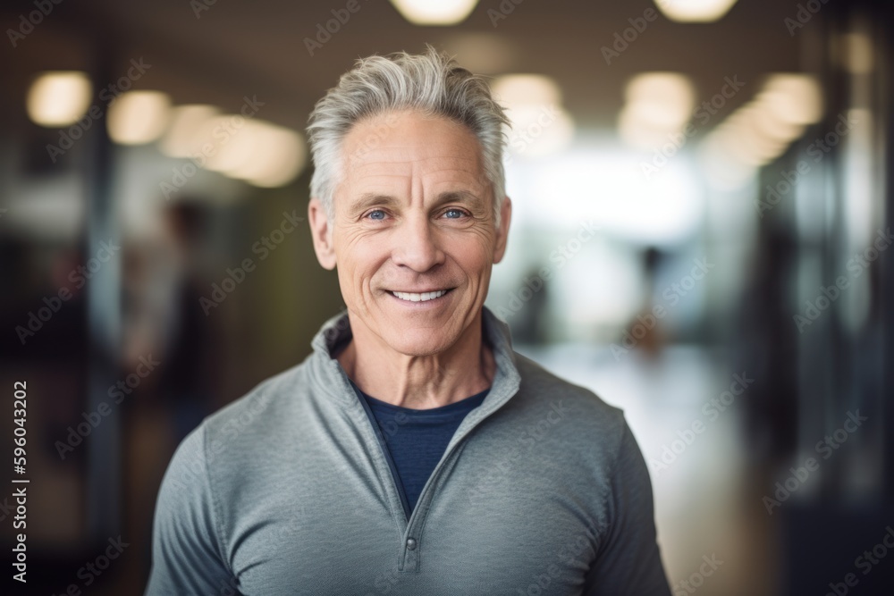 Portrait of senior man smiling at camera in crossfit training gym