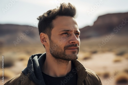 Handsome man in the desert of Utah, United States.