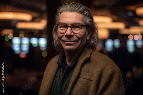 Portrait of a handsome senior man with eyeglasses in a pub