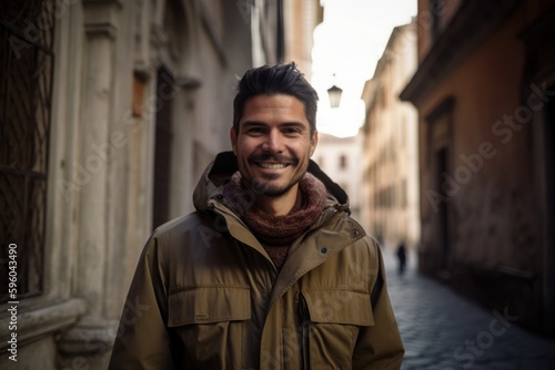 Portrait of handsome young man in the streets of Rome  Italy