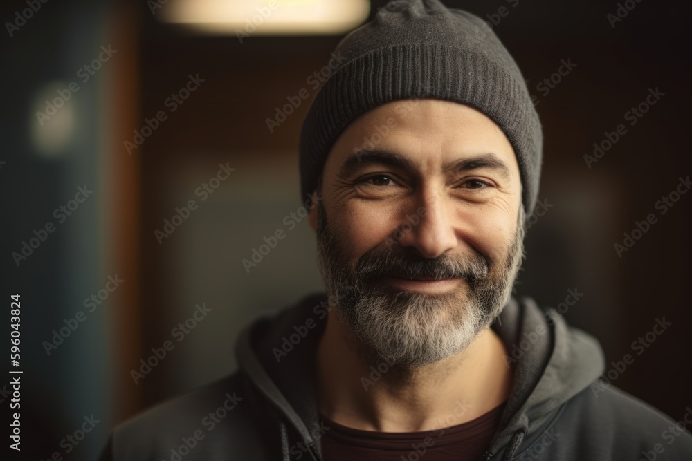 Portrait of a bearded man with gray hair in a hat and sweatshirt Portrait of a bearded man with gray hair in a hat and sweatshirt