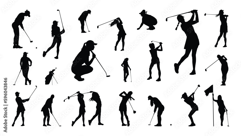 Female golf players silhouette.