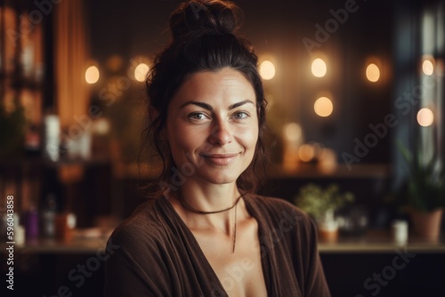 Portrait of a beautiful woman in a cafe. Smiling girl.