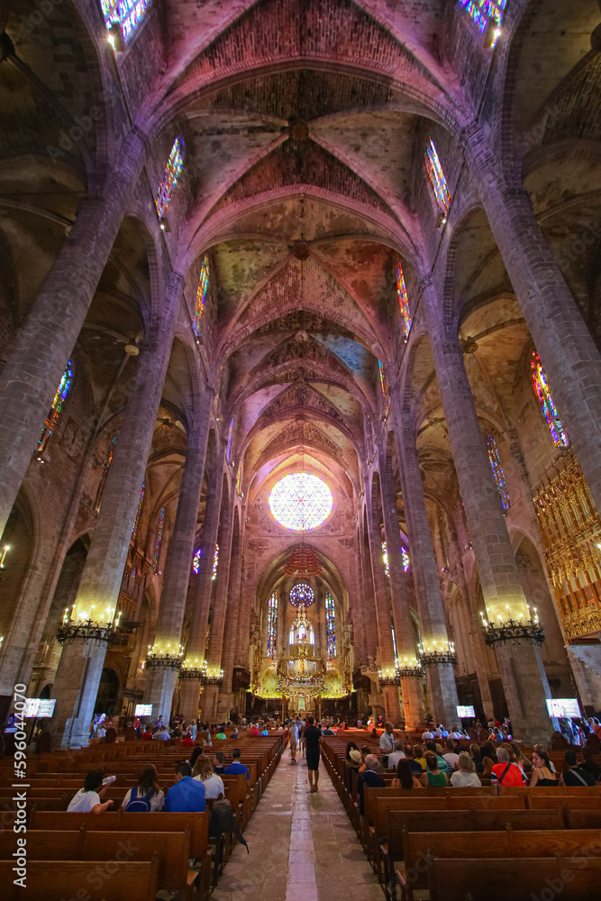 Palma, Mallorca August 5, 2019 Nave of La Seu, the Cathedral of