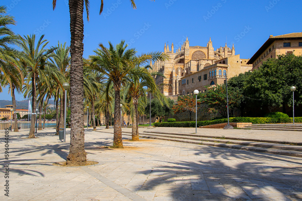 La Seu, the Cathedral of Santa Maria of Palma de Mallorca in the Balearic Islands (Spain) is a medieval gothic cathedral built next to the Mediterranean Sea