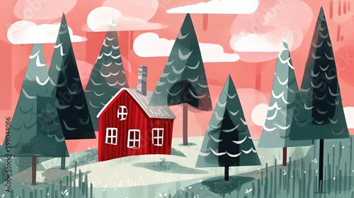  illustration of home village in colorful pastel tone color, idea for children book scenery, generative Ai © QuietWord