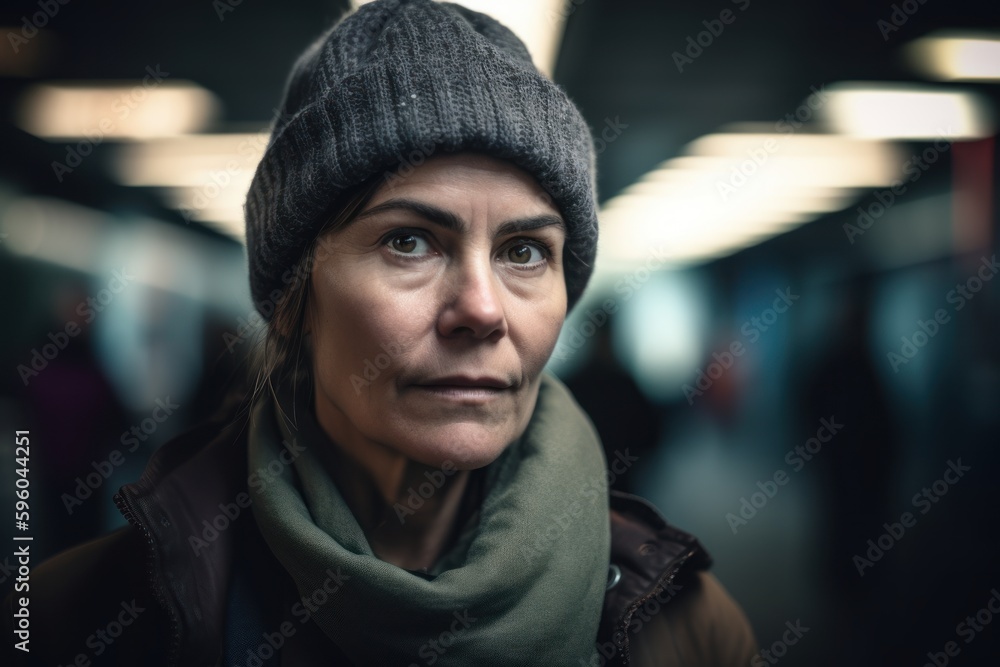 Portrait of a sad woman in a subway station. Shallow depth of field Portrait of a sad woman in a subway station. Shallow depth of field