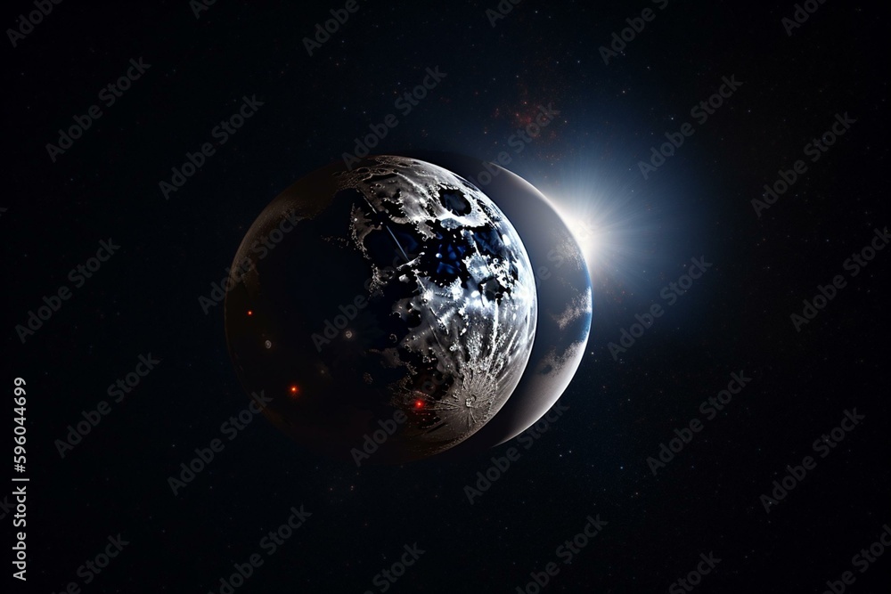 Space artwork of a lunar eclipse with moon, Earth, and sun. Generative ...