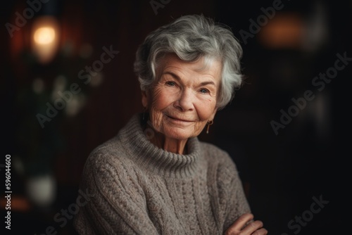 Portrait of a smiling senior woman looking at camera while standing indoors at home © Robert MEYNER
