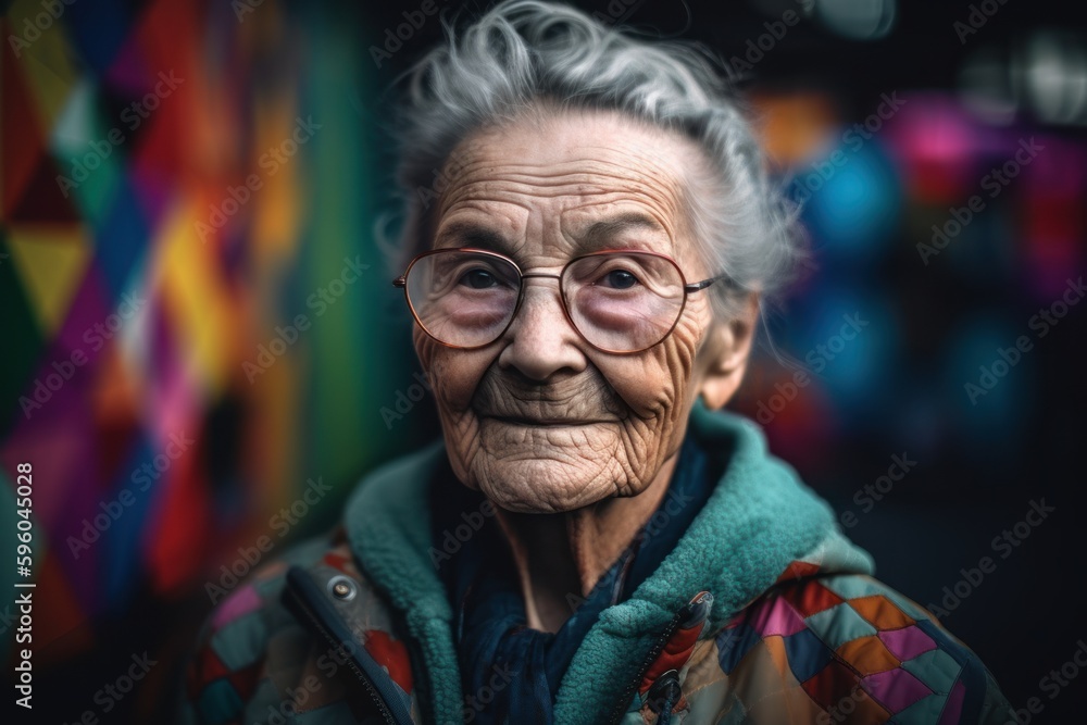 Portrait of an old woman with eyeglasses at the street Portrait of an old woman with eyeglasses at the street