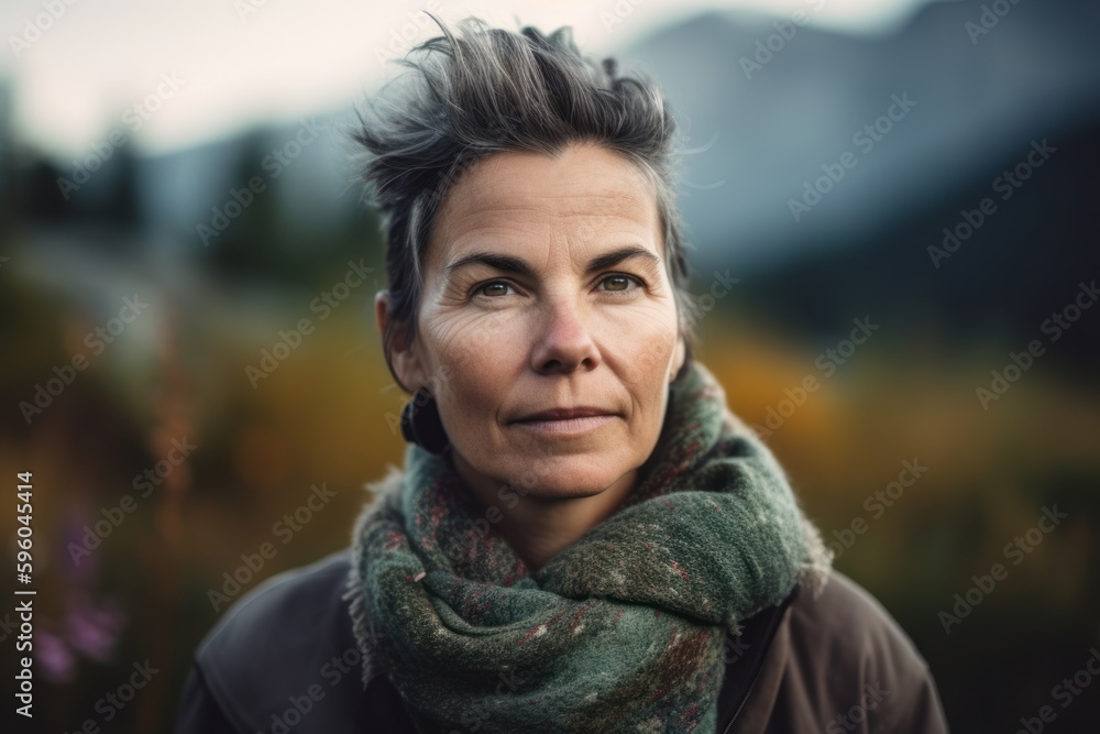 Portrait of a middle-aged woman in the autumn mountains. Portrait of a middle-aged woman in the autumn mountains.
