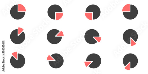 Stopwatch vector set icon. Countdown timer vector collection. Time interval on the stopwatch icon. Quarter time icon. Vector diagram. Circle infographics vector. Clock symbol. Time money icon. A set o