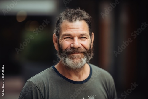 Portrait of a handsome mature man with beard in the city.