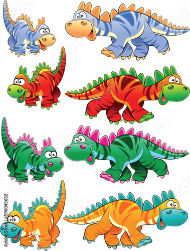Fototapeta Naklejka Na Ścianę i Meble -  Types of dinosaurs, cartoon and vector characters