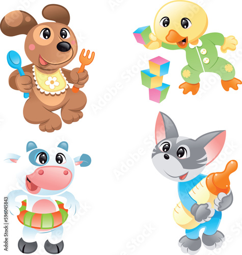 Little pets, cartoon and vector characters
