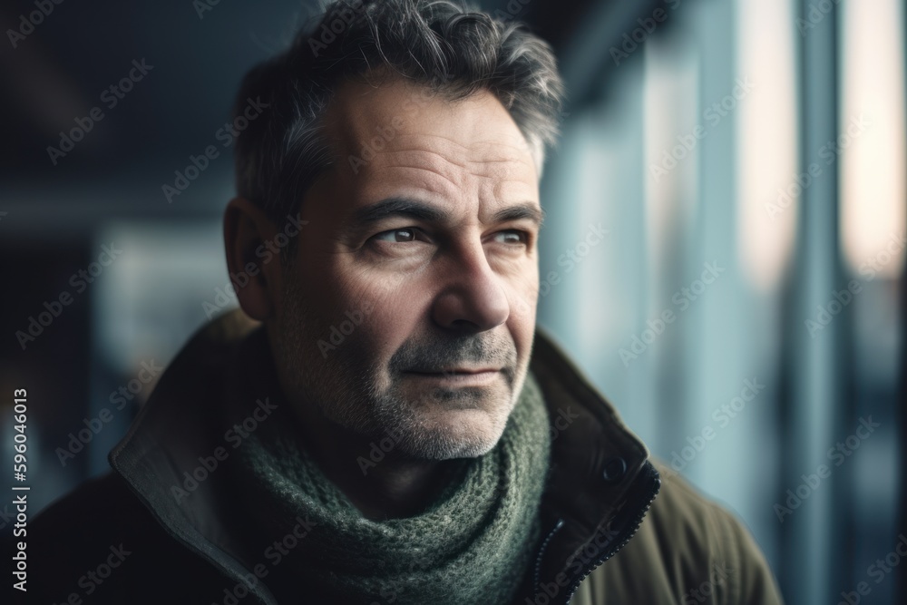 Obraz premium Portrait of a senior man in winter clothes looking at camera.