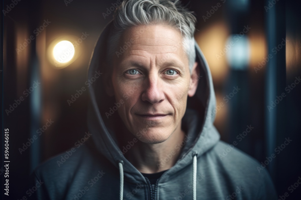 Handsome middle-aged man in a gray hoodie looking at the camera.