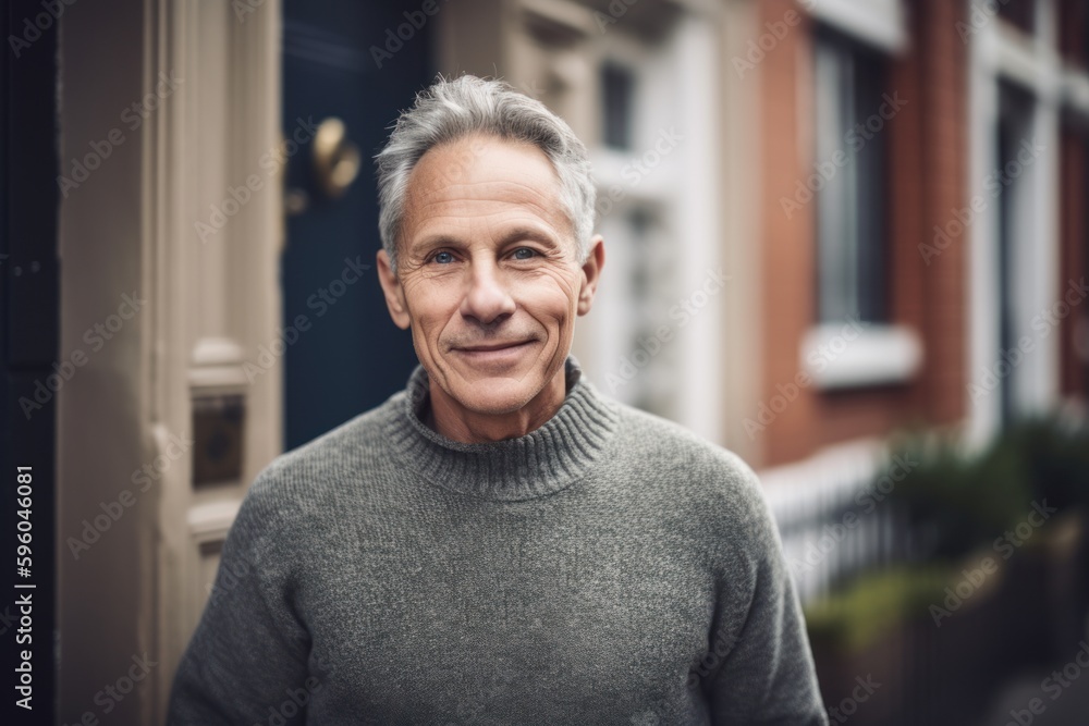 Portrait of a smiling senior man standing outside in a residential area Portrait of a smiling senior man standing outside in a residential area
