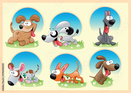 Family of dogs with background, vector and cartoon illustration