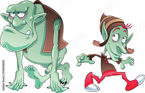 Ogre and Elf, cartoon and vector characters