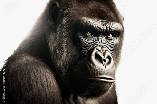 Portrait of a gorilla. Isolated on a white background. created with generative AI