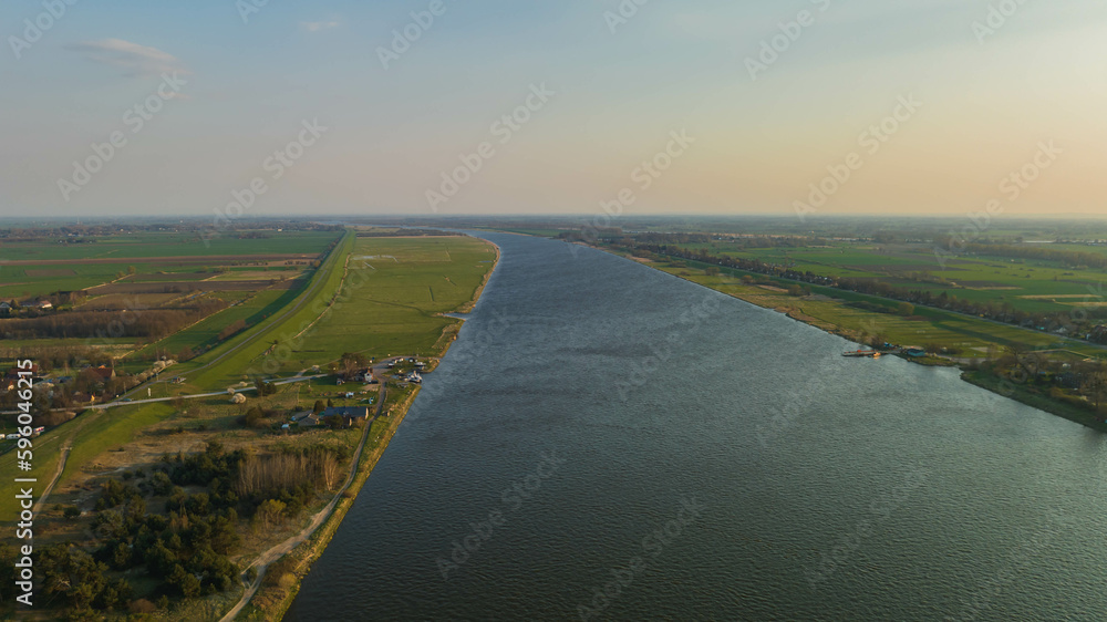 View of the Vistula River flowing towards the Baltic Sea. Gdansk and Mikoszewo.