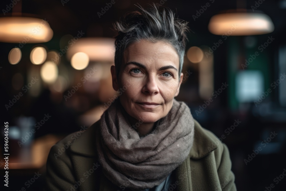Portrait of a beautiful middle-aged woman in a cafe. Portrait of a beautiful middle-aged woman in a cafe.
