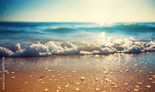 Natural blurred defocused background for concept summer vacation, Nature of tropical summer beach with rays of sunlight, generative AI