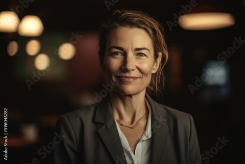 Portrait of a beautiful business woman smiling at the camera in a cafe © Robert MEYNER