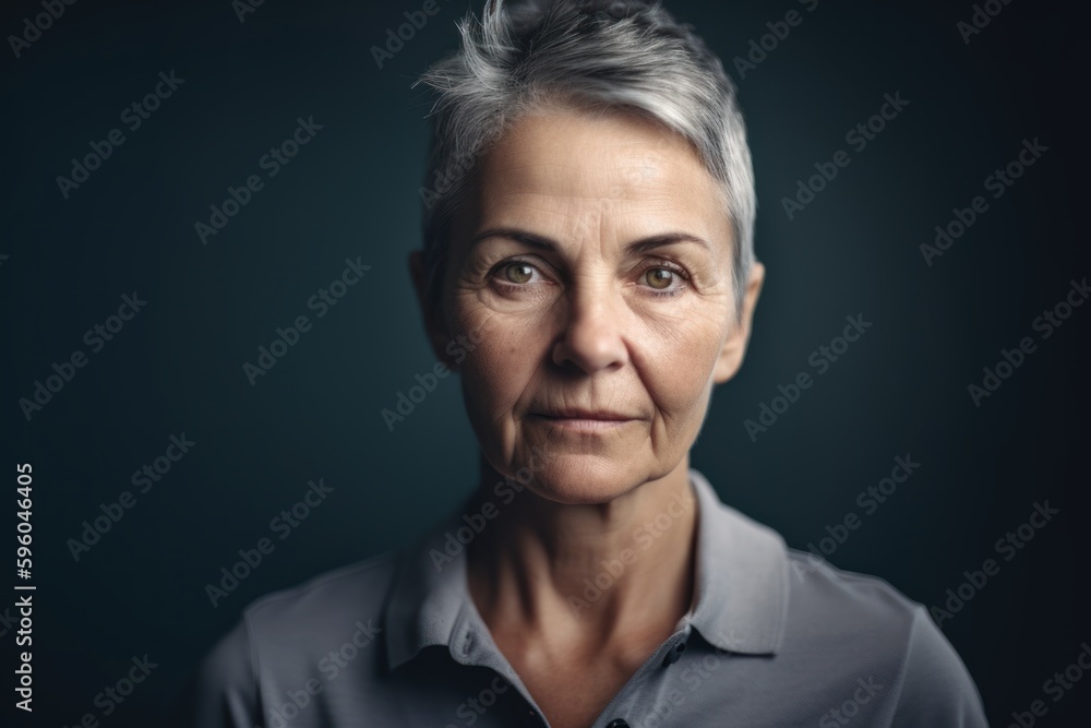 Obraz premium Portrait of a senior woman with grey hair on a dark background