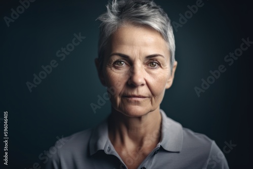 Portrait of a senior woman with grey hair on a dark background