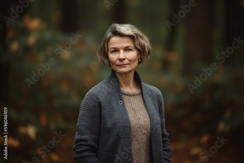 Portrait of a beautiful middle-aged woman in the autumn forest