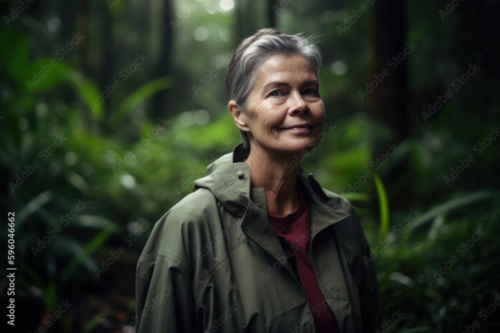 Portrait of a smiling senior woman standing in a rainforest. Portrait of a smiling senior woman standing in a rainforest.