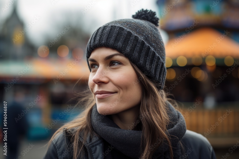 Portrait of a beautiful young woman on the background of the Christmas market Portrait of a beautiful young woman on the background of the Christmas market